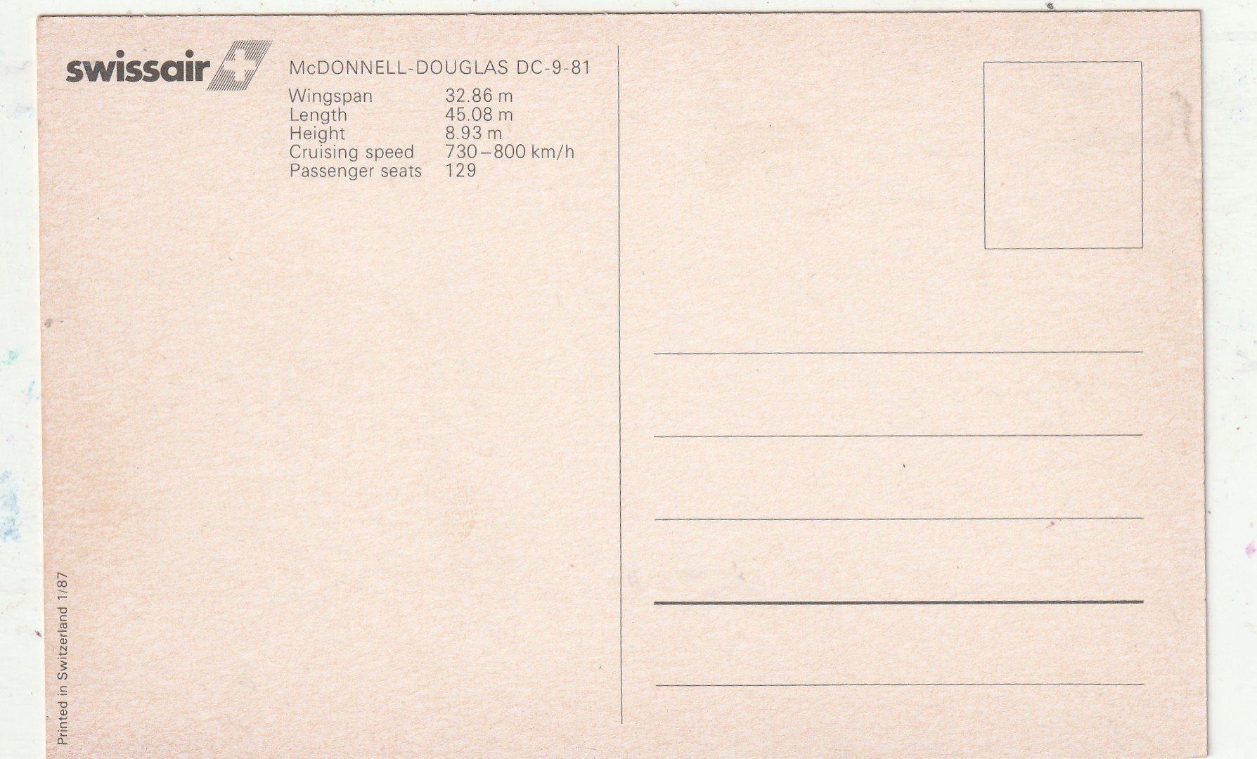 Cartoline postali: Swissair  Douglas  DC 9-81 – Usato da Lumbrein venduto da made02 1