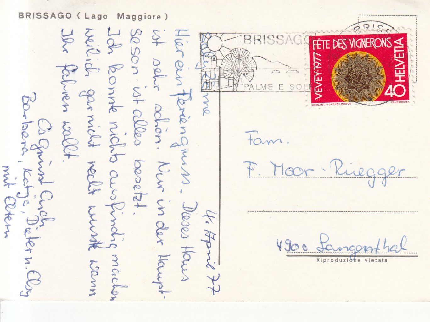 Cartoline postali: Brissago 1977 – Usato da Bürglen TG venduto da StampGraf 1