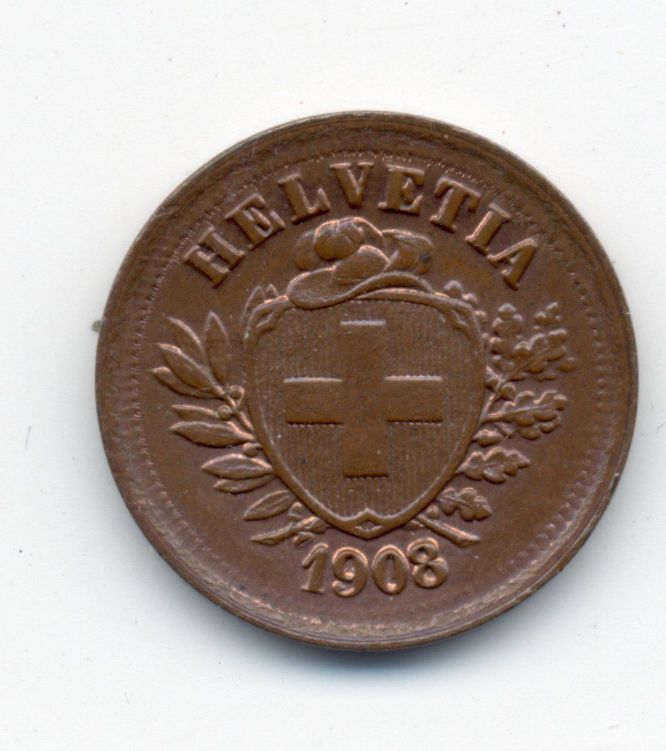 Tutti le monete: Schweiz 1 Rappen 1908 fast unzirkuliert – Usato da Au SG venduto da Zogu 1