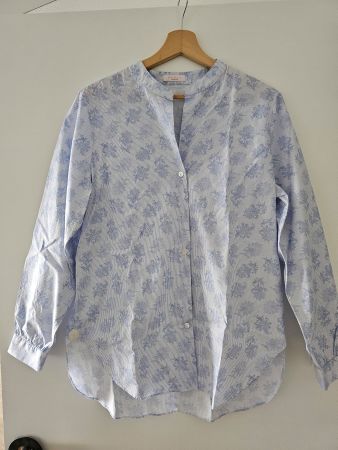 Damenbluse "Bruni" blau/weiss mit Muster Gr. 40, Baumwolle