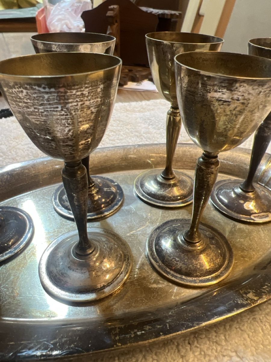 Set di piatti: Vintage Likör Set versilbert Tablett & 6 Becher (v) – Usato da Rorschach venduto da TimelessTrading 1