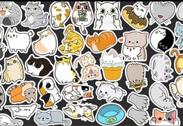 50 Stk. Sticker Aufkleber - Kawaii kleine Katzen