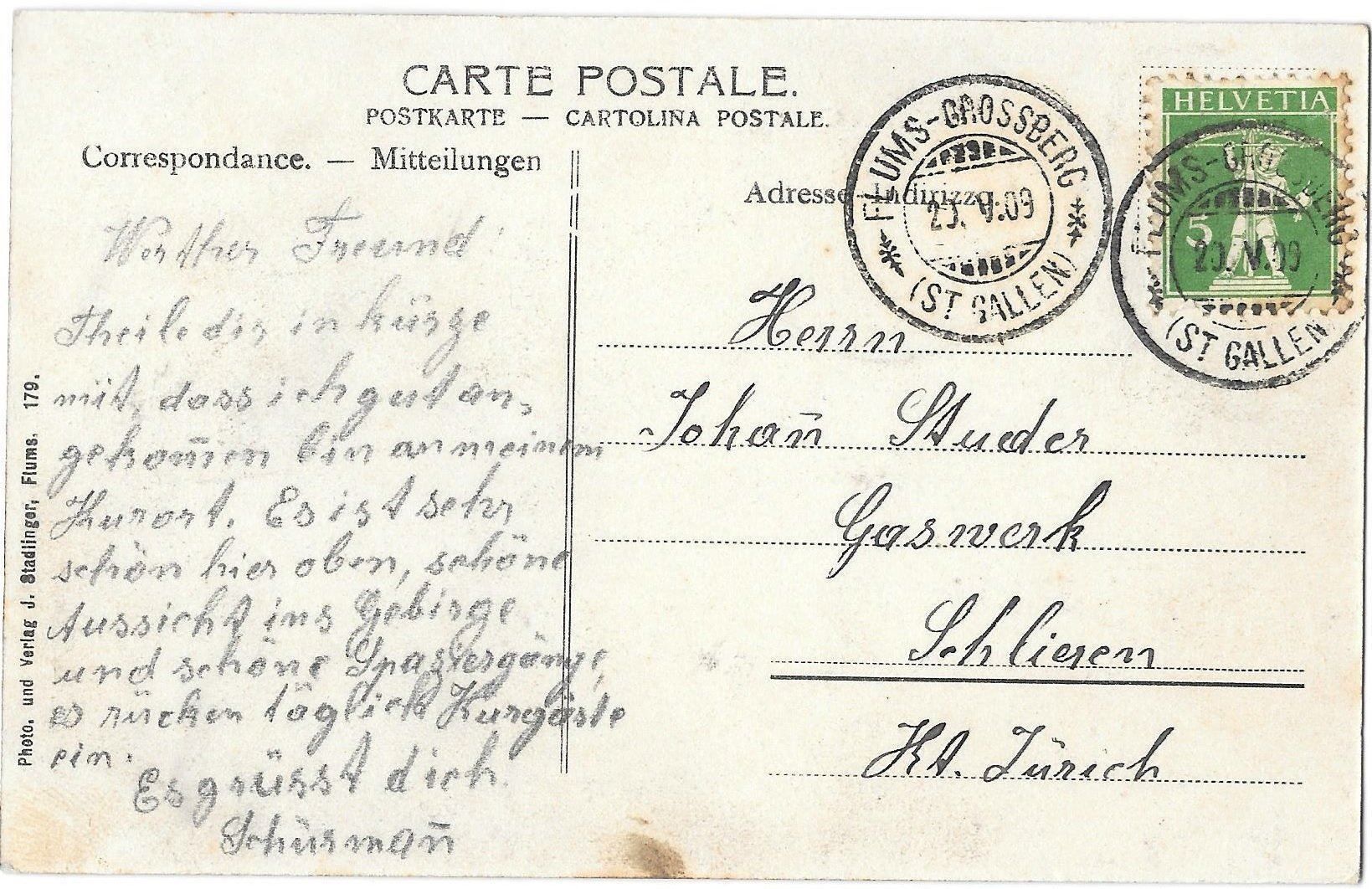 Cartoline postali: Flums Tschudiwiese – Usato da Olten venduto da clotaldi 1