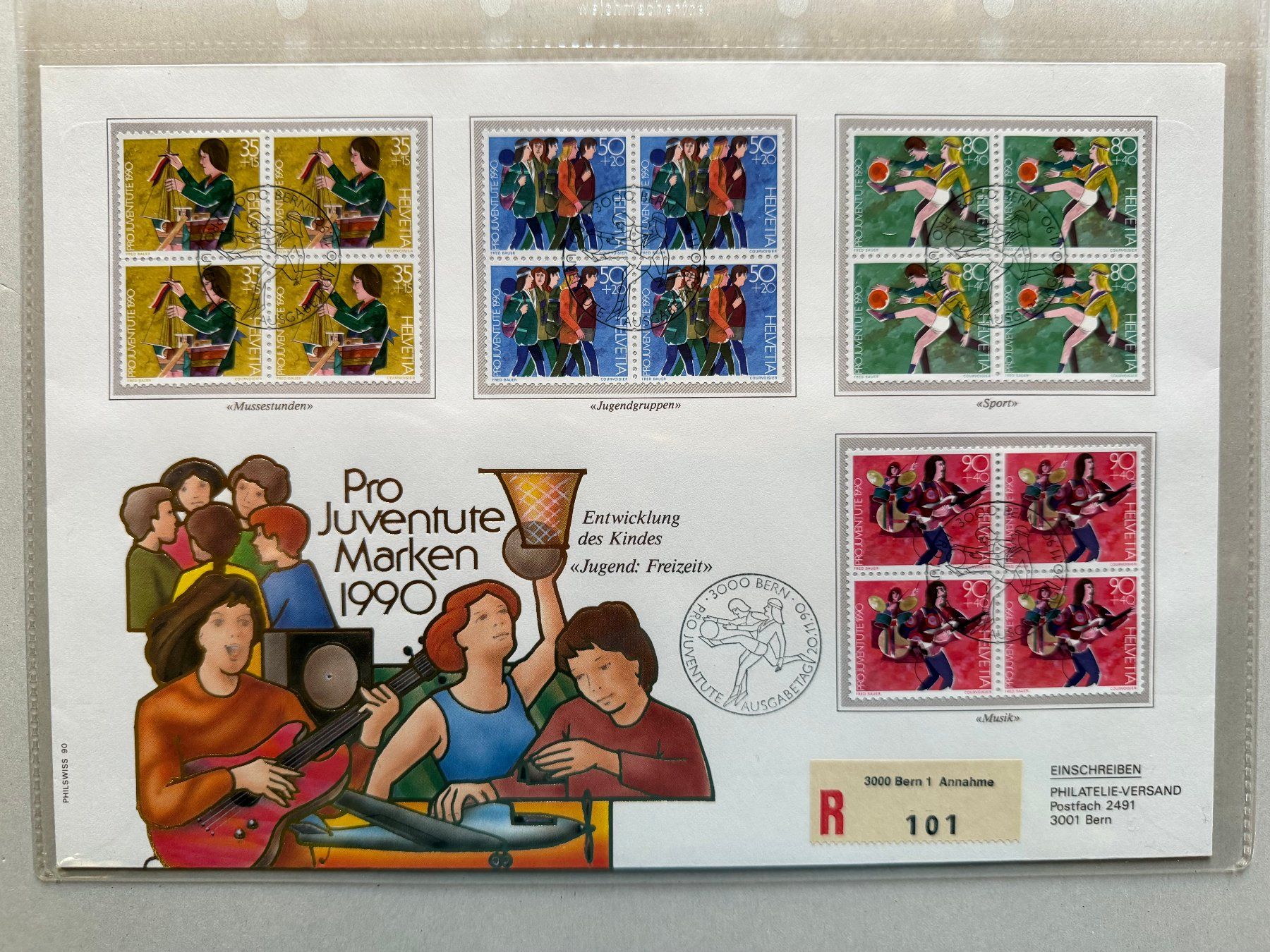 Tutti i francobolli: FDC Grossbrief Pro Juventute Jugend - Freizeit 1990 ET – Nuovo (secondo la descrizione) da Kirchenthurnen venduto da Scherzengel