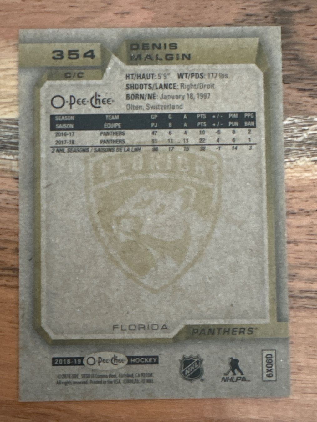 NHL Carte collezionabili: NHL OPC #354 Denis Malgin ZSC – Usato da Grüningen venduto da Peterpan99 1
