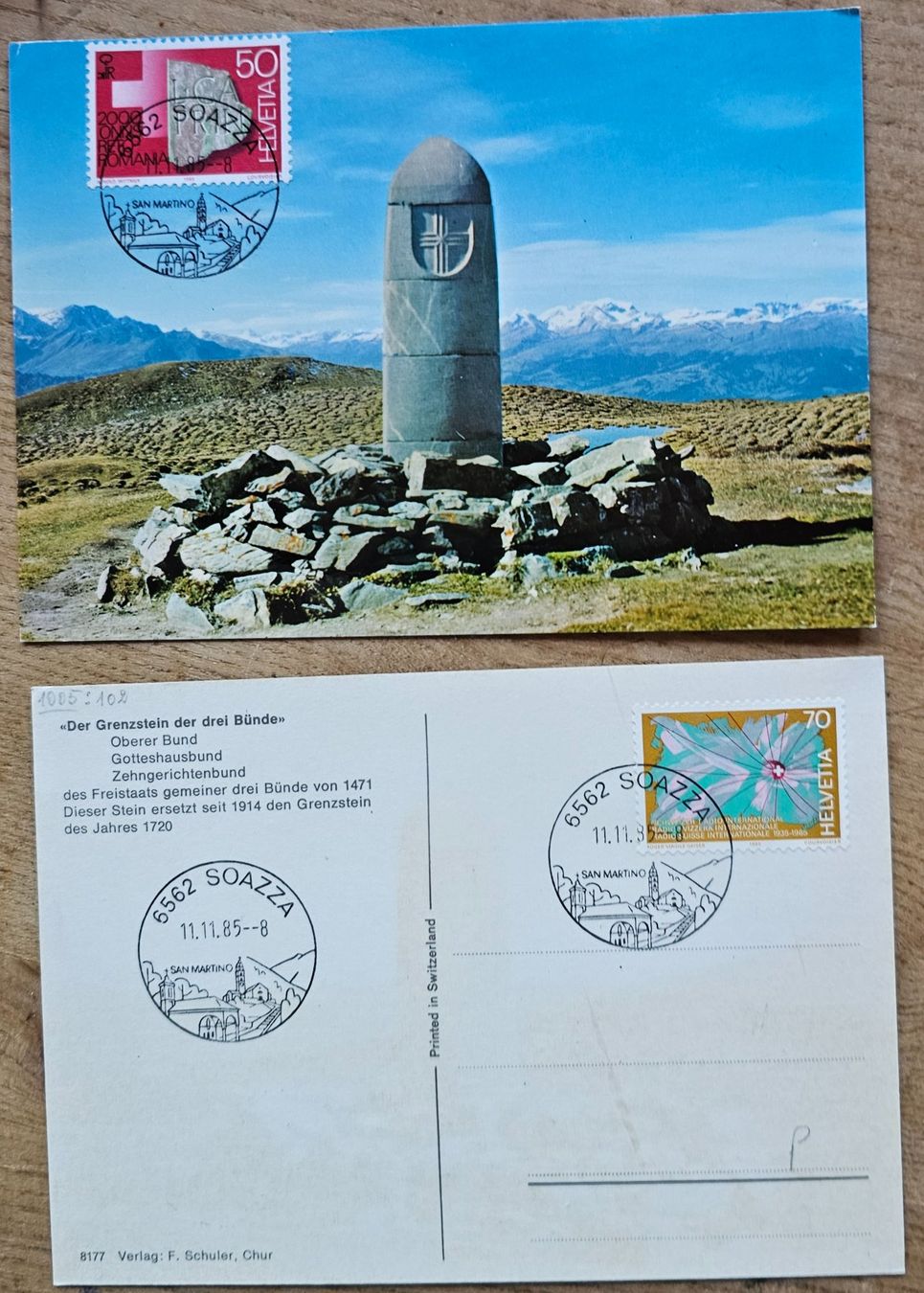 Cartoline postali: Postkarte mit Sst SOAZZA 11.11.85 – Nuovo (secondo la descrizione) da Les Valettes venduto da Nuba1