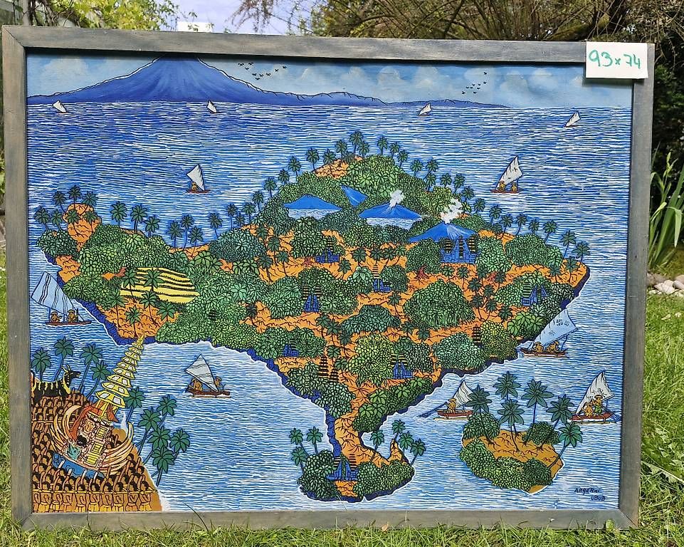 Dipinti: Original Bali-Bild, handgemalt, Motiv 'Insel' – Usato da Samstagern venduto da Karibik64