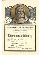 Antike Ehrenmeldung 1926 Schützenclub Hägendorf Solothurn