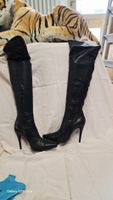 Luxus Overknee-Stiefel Gr. 39 Echtleder Schwarz 12cm Absatz