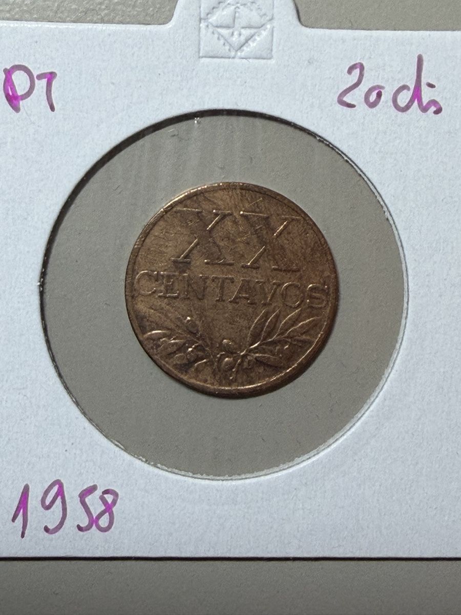 Tutti le monete: Portugal - 20 centimes - 1958 – Usato da Payerne venduto da Mike1682