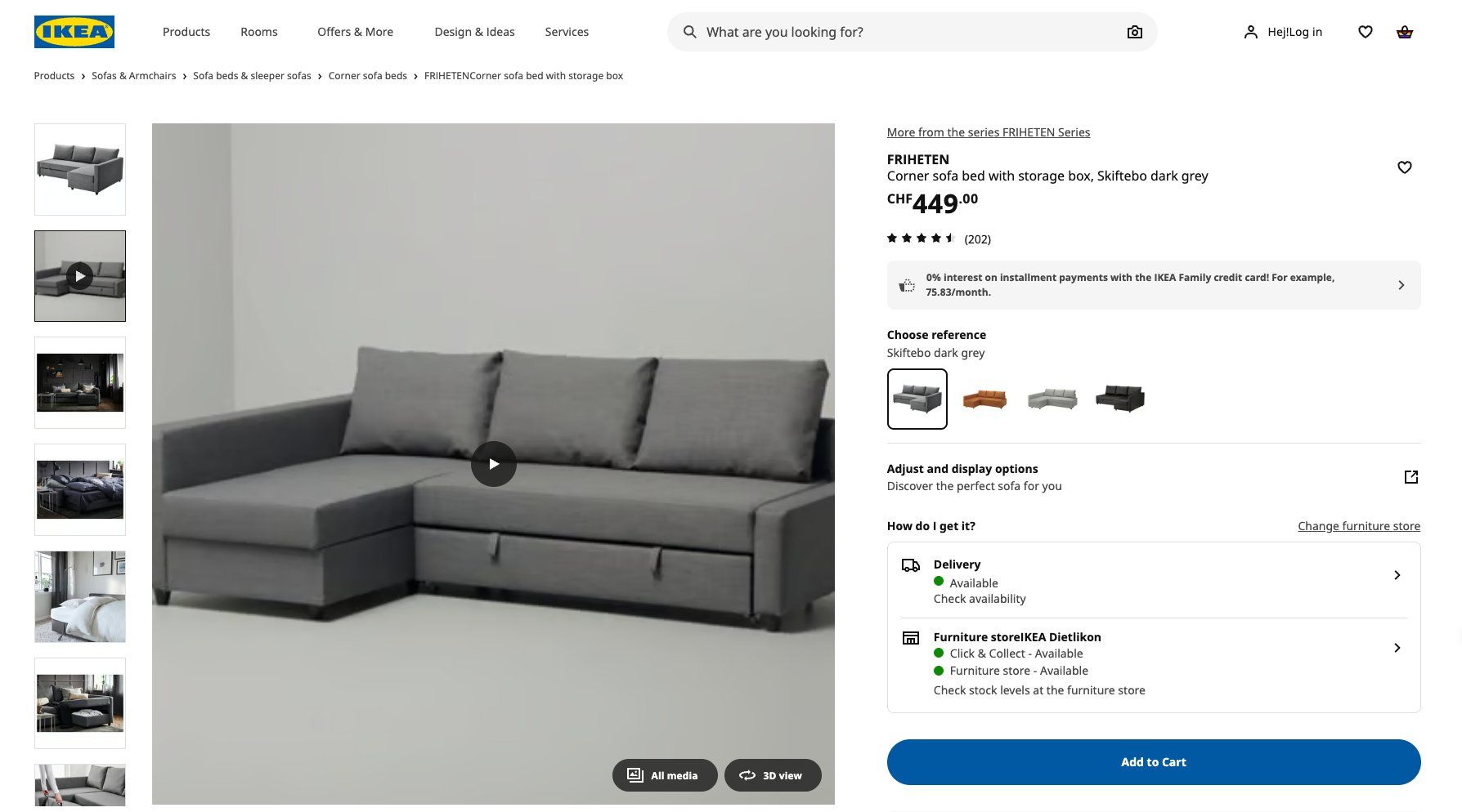 Ikea Divani: IKEA FRIHETEN Ecksofa Schlafsofa mit Stauraum dunkelgrau – Nuovo (secondo la descrizione) da Gattikon venduto da SwissYYY 1