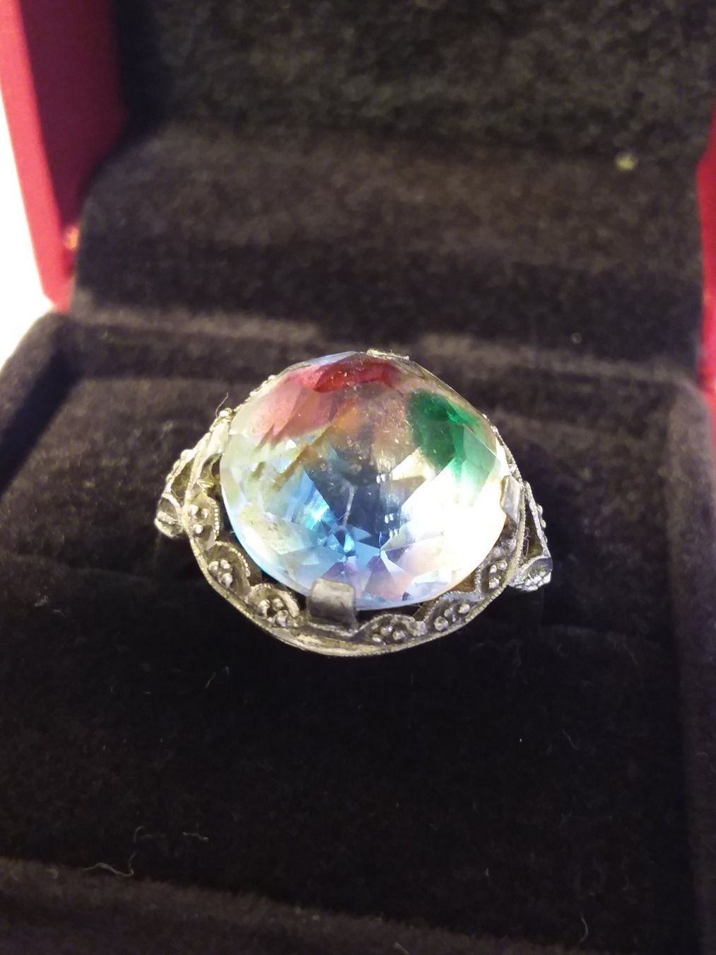 Anelli: Antiker Rheinkiesel/Irisglas 935 Silber Ring, Grösse 52 – Usato da Zürich venduto da philpip 1