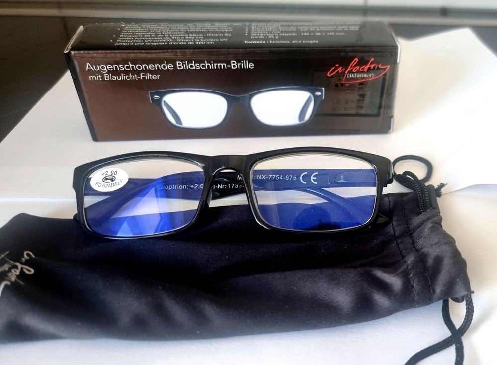 Augenschonende Bildschirm-Brille mit Blaulichtfilter +2,0