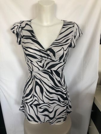 Haut manches courtes Zebra blanc brillant zébré noir M