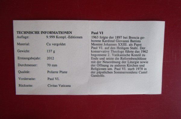 Médailles: GIGANT: Papst Paulus VI - 70 mm - PP – Neuf (Voir description) à Luzern par Horoskop1 3