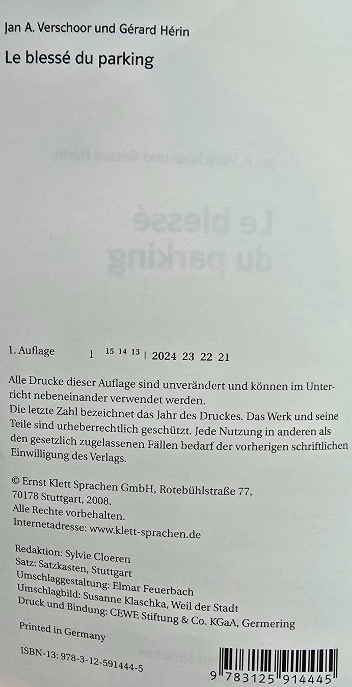 Livres: Le blessé du parking, Klett – D'occasion à Zürich par pfo_tjp8 2