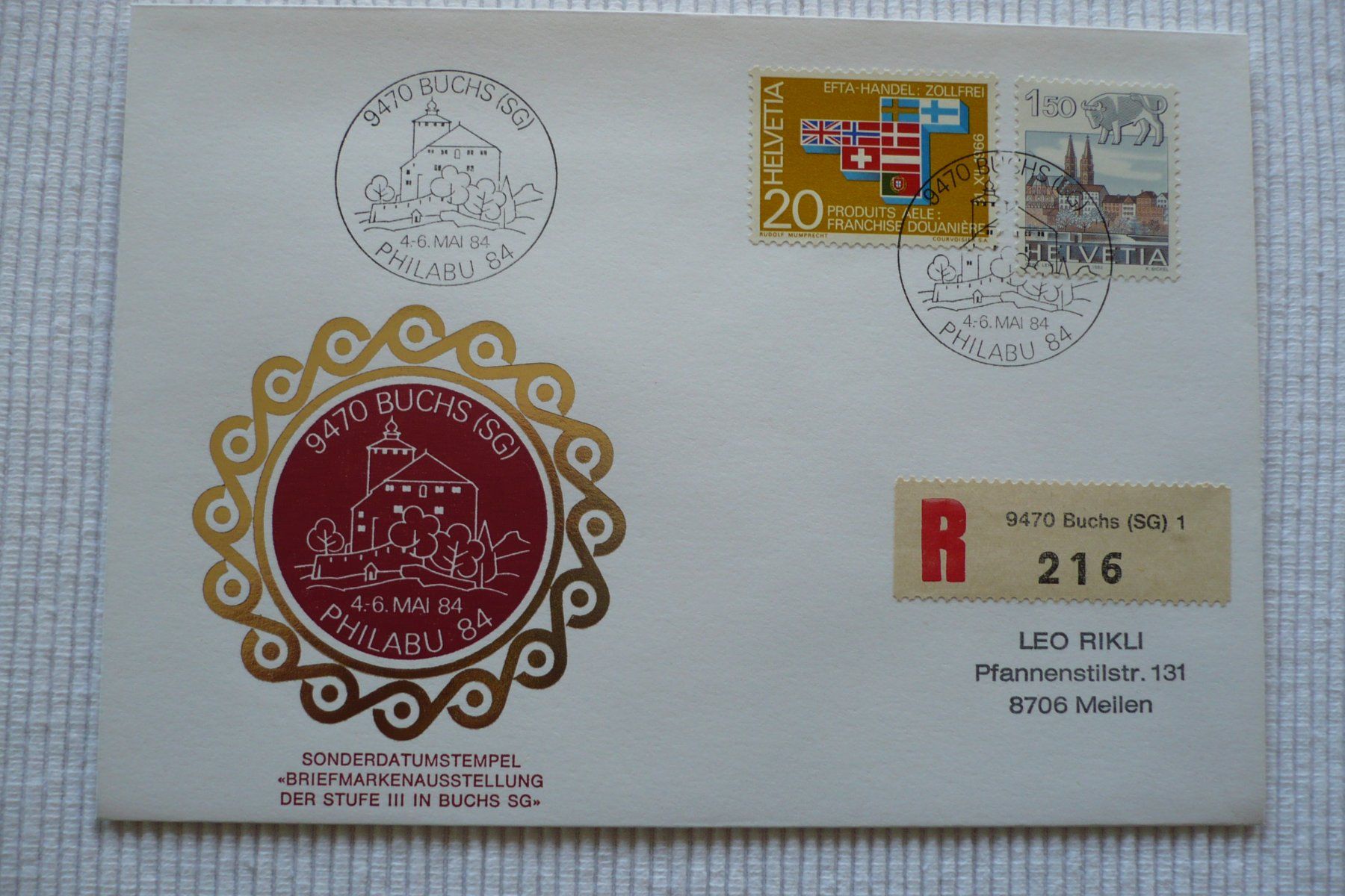 Alle Briefmarken: 1984 PHILABU 84, Buchs – Gebraucht aus Zürich von saltandpepper008