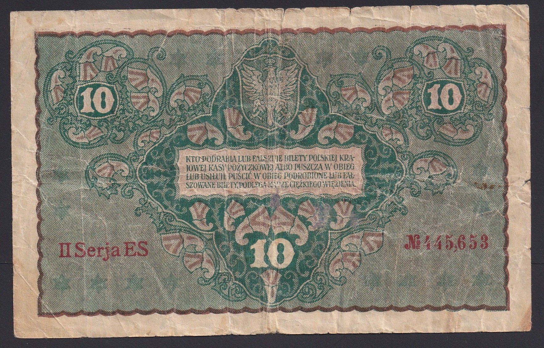 Banconote: Polen 10 Marek 1919 – Usato da Brugg AG venduto da banknoten_muesli 1