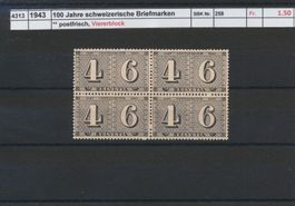 1943 "100 Jahre schweizerische Briefmarken", Viererblock, **