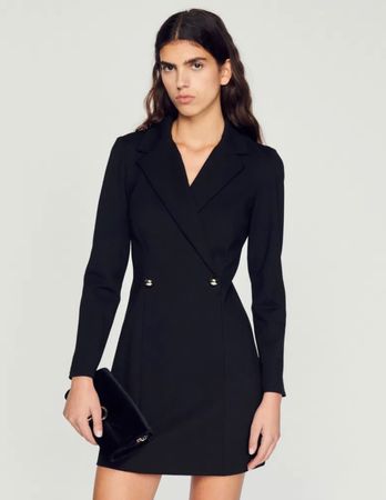 Sandro Kleid 38 rückenfrei schwarz Blazerkleid langarm