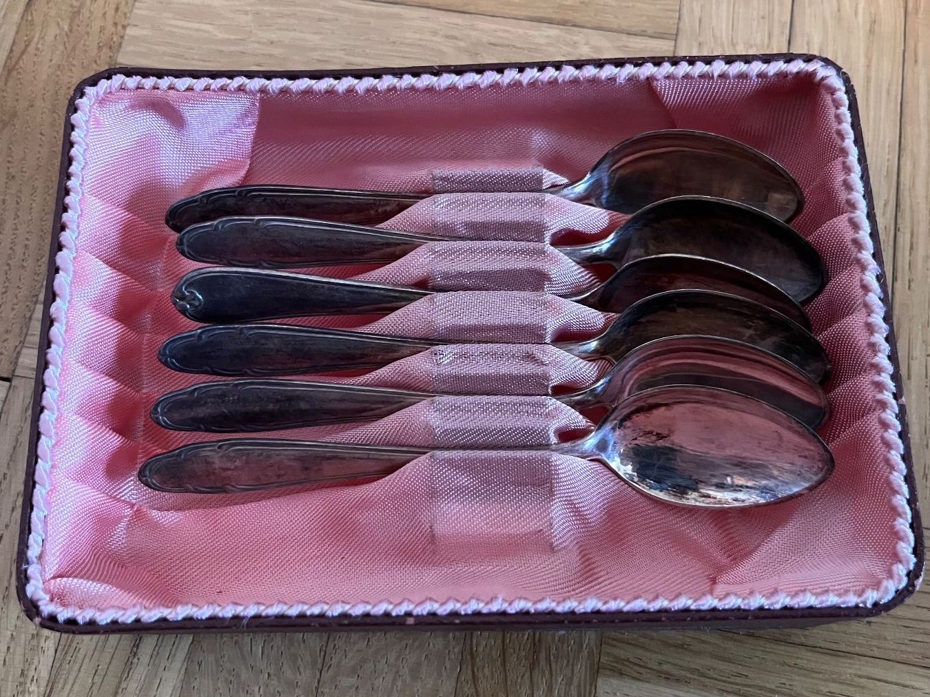 Cucchiai: 6er Set Silberlöffel, versilbert, Art-Déco, mit Etui – Usato da Birsfelden venduto da thomey58