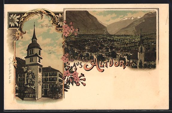 Ansichtskarten: Litho Altdorf / Uri, Teilansicht, Tell-T – Gebraucht aus Berlin von bartko-reher
