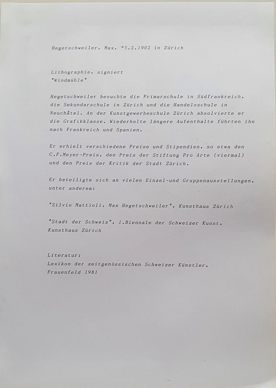 Grafica & Litografie: Max Hegetschweiler,  Lithographie "Windmühle" Signiert – Usato da Kreuzlingen venduto da Rschweiz1 5
