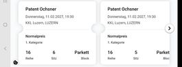 Patent Ochsner Ticket Donnerstag,11.02 KKL Luzern