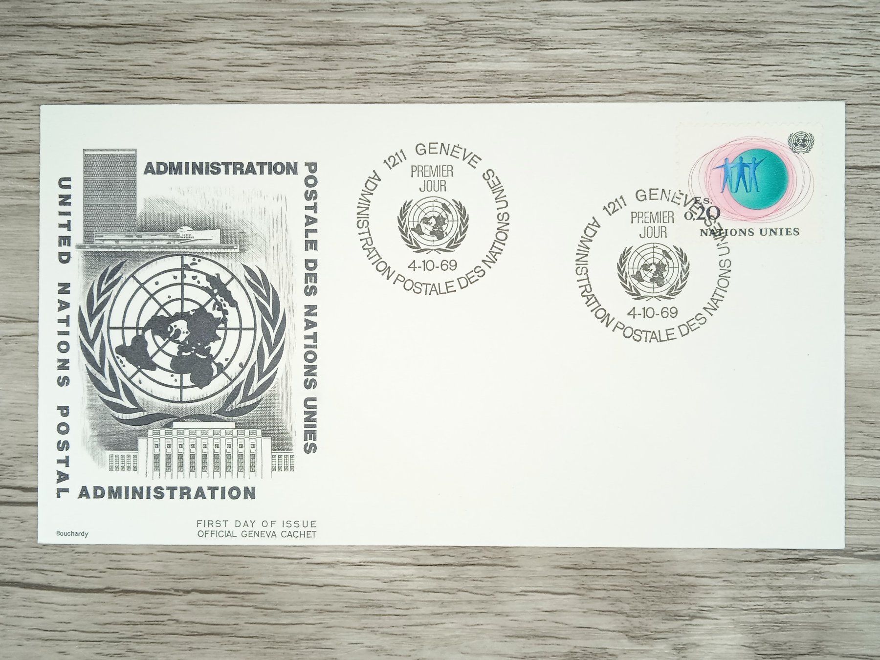 Tutti i francobolli: TR100 Enveloppe + Timbre Suisse / ONU  1969 – Usato da Cousset venduto da Patrick_Collections