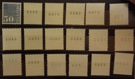 3563) 485RM, Lot, 18 Rollenmarken mit Nr. postfrisch