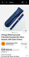 Vintage Waterman Lady Charlotte Fountain Pen, Blue lacquer,