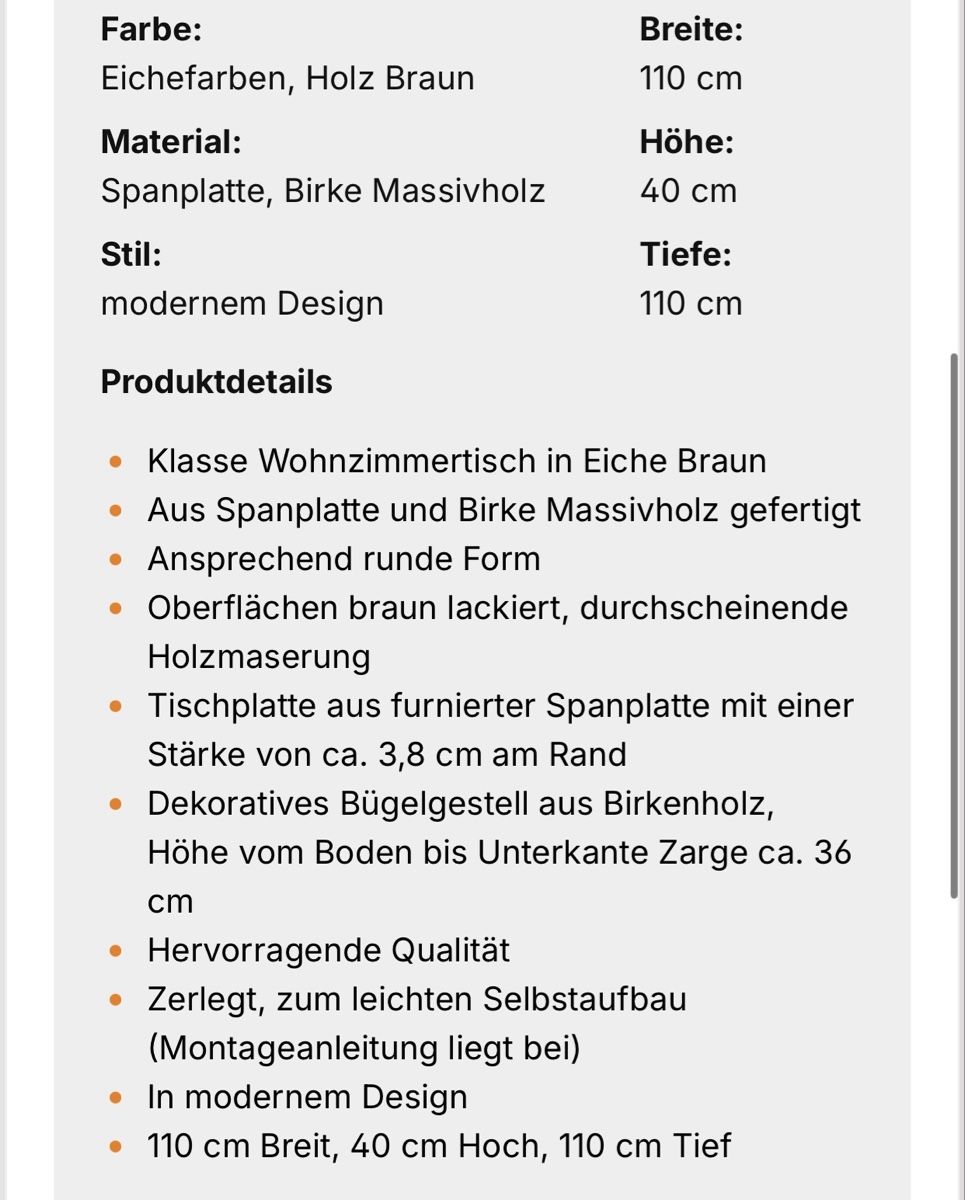 Tavoli: Runder Wohnzimmertisch, Eiche Braun – Nuovo (secondo la descrizione) da Obermumpf venduto da saramya 7