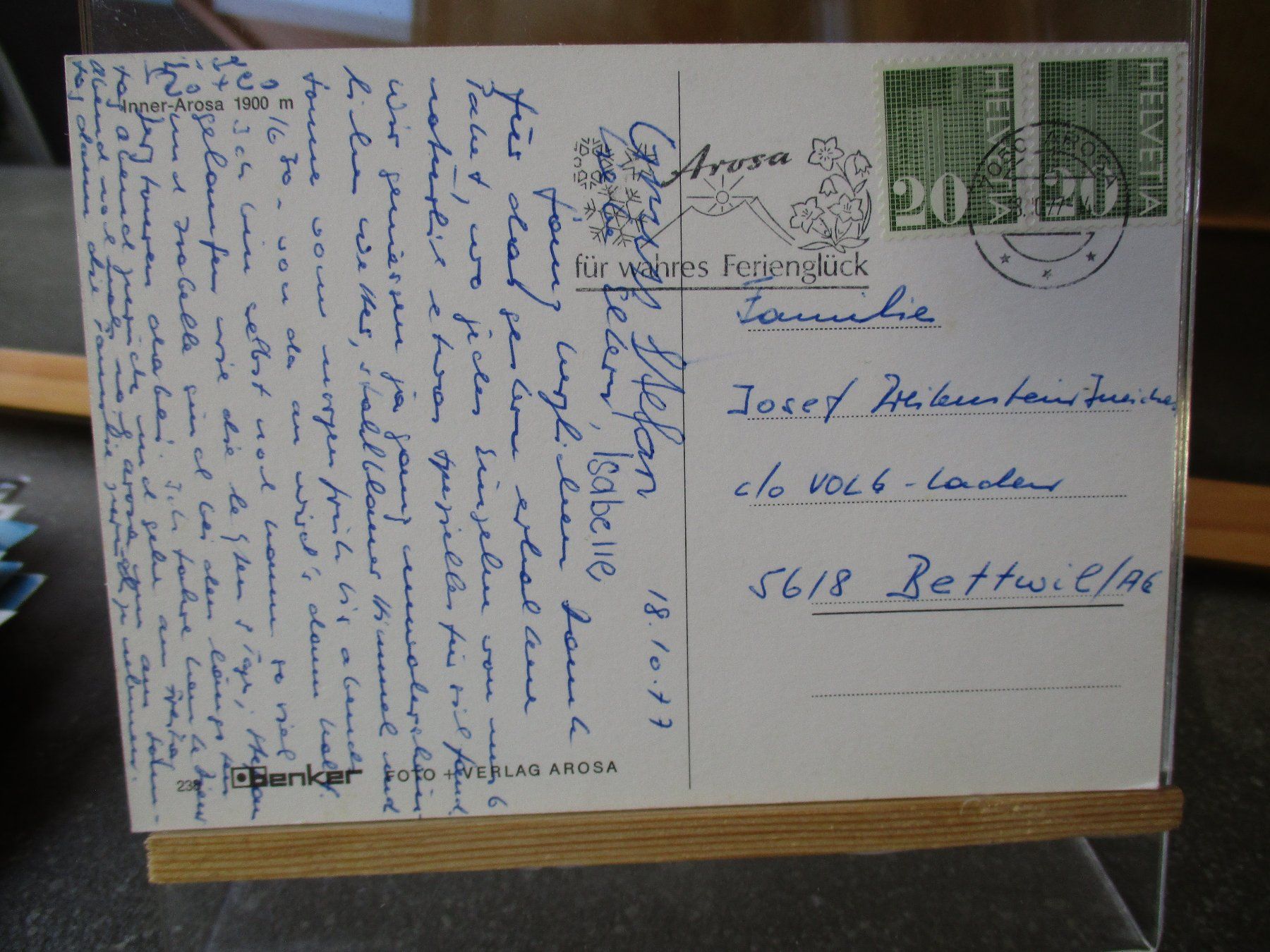Cartoline postali: Inner Arosa Postkarte  1977 2 – Usato da Felsberg venduto da sanwill 1