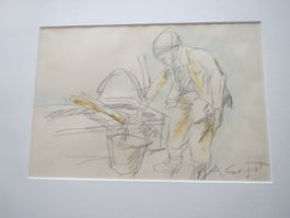 Alois Carigiet - Original Zeichnung  - Mann am Brunnen