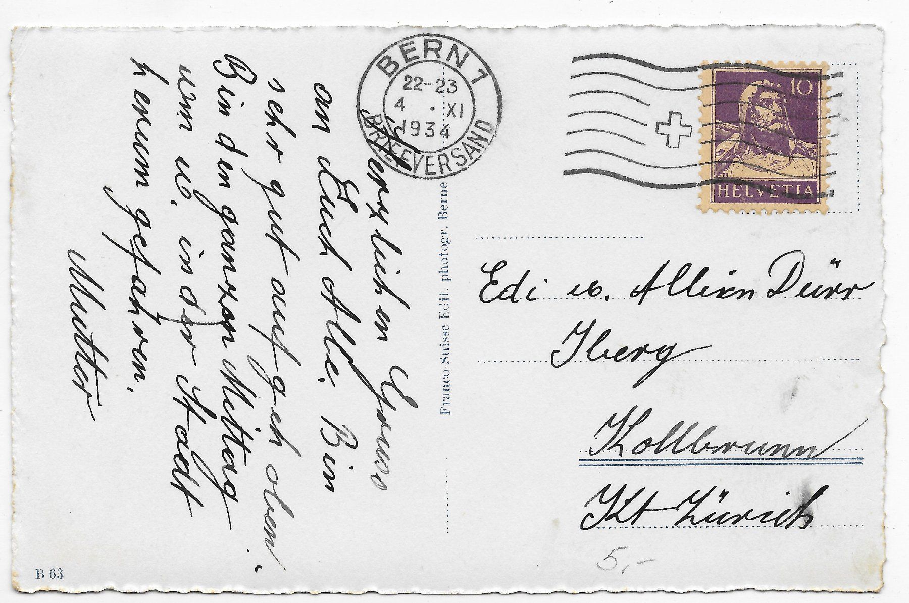 Ansichtskarten: Bärengraben um 1934 – Gebraucht aus Hefenhofen von Richsalz 1