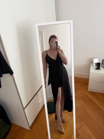 Elegant Black Wrap Dress - Size M