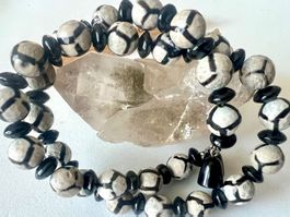 Spinnennetz-Achat-Kette mit Onyx – handgefertigt Unikat 45cm
