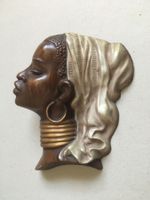 🟡 50er Jahre Keramik Afrikanerin Wandmaske Relief VINTAGE