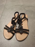 Damen Sandalen schwarz mit Blumenmuster guter Zustand