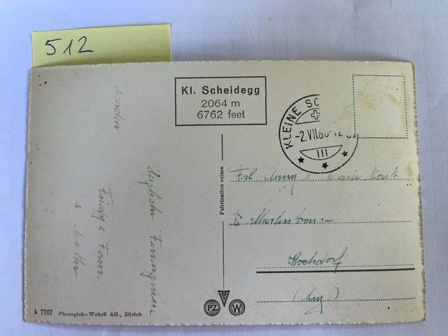 Cartoline postali: Ansichtskarte Kleine Scheidegg Eiger Mönch Jungfrau, 1960 – Usato da Niederwil AG venduto da dahu75 1