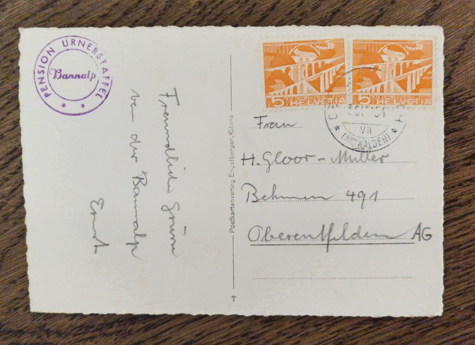 Cartes postales: Luftseilbahn Oberrickenbach- Bannalp 1954 – D'occasion à Ebikon par Donar50 2