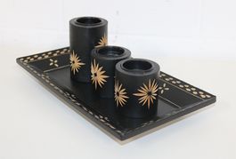 Kerzenhalter Set mit Platte schwarz verziert
