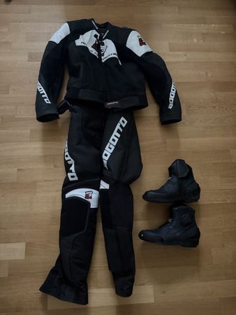 Motorrad ledekombi und Stiefel Bogotto schwarz Grösse eur 50
