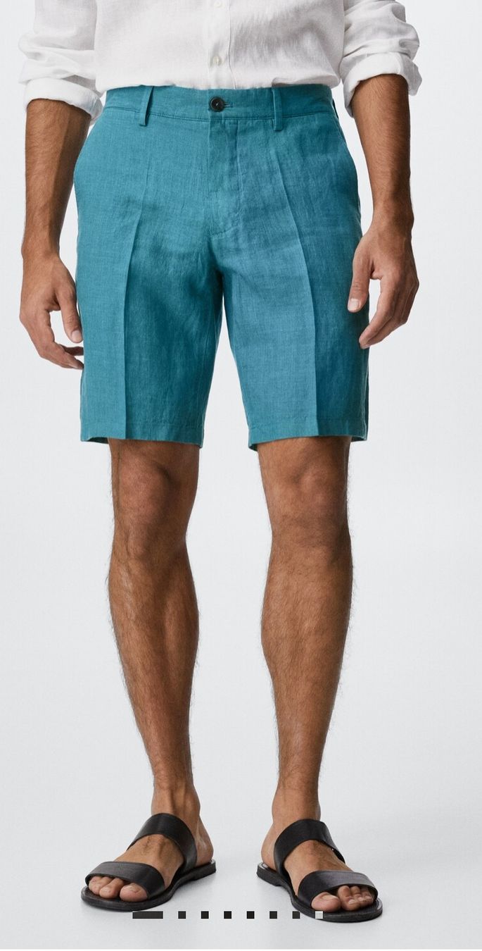Mango Hosen: Mango Leinen-Bermudas Türkis Gr. 46 - Sommer-Style! – Neu und originalverpackt aus Stäfa von krp54