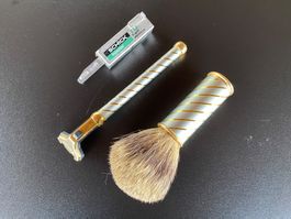 schönes Vintage Schick Rasierset mit Dachshaar-Rasierpinsel