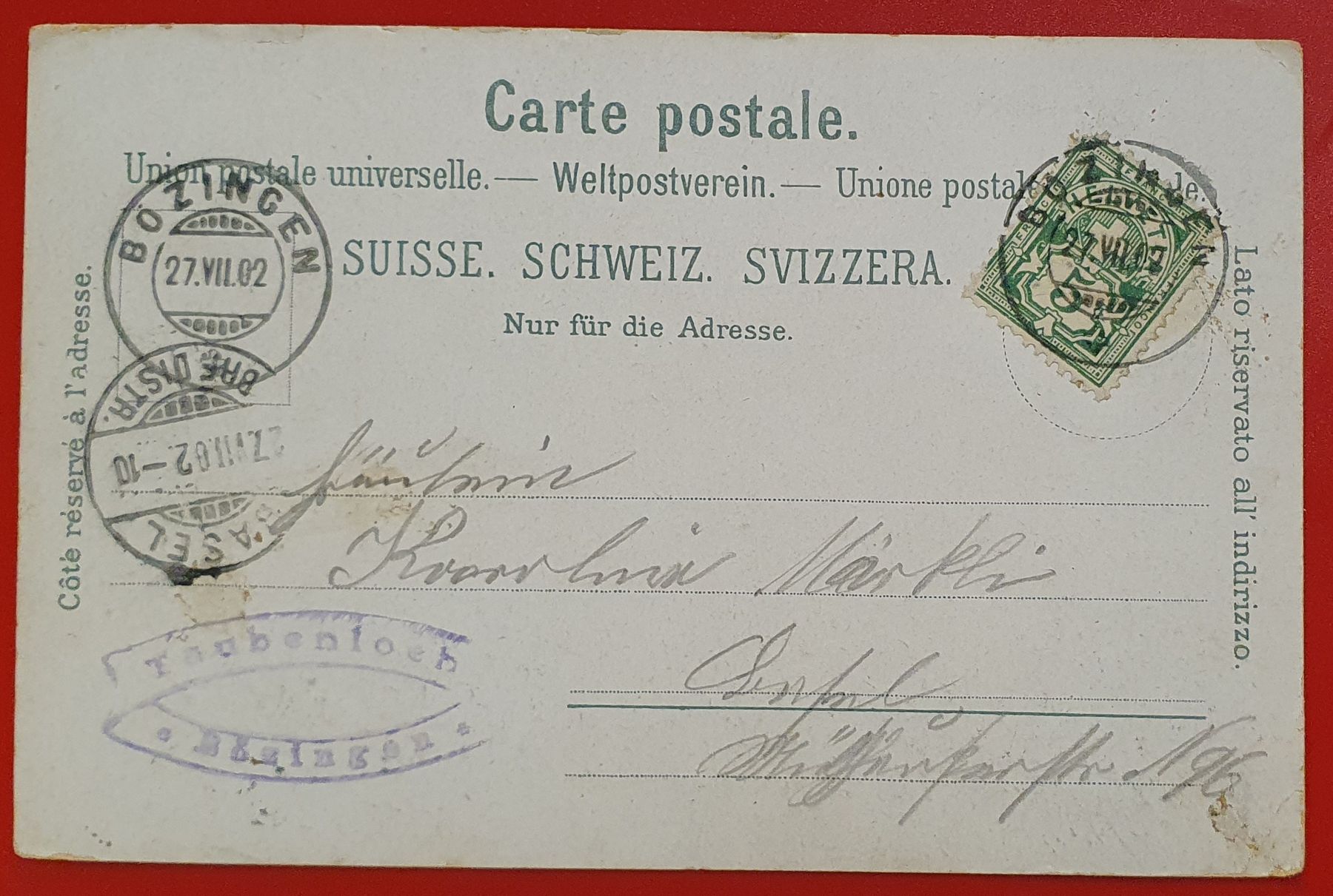 Cartoline postali: Gruss aus Taubenloch/Biel, 1902 – Usato da Kreuzlingen venduto da Rschweiz1 1
