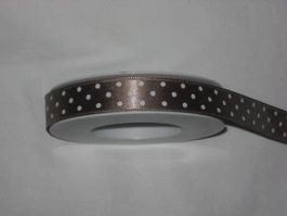 Band (Acetat) taupe mit weissen Tupfen 15mm breit