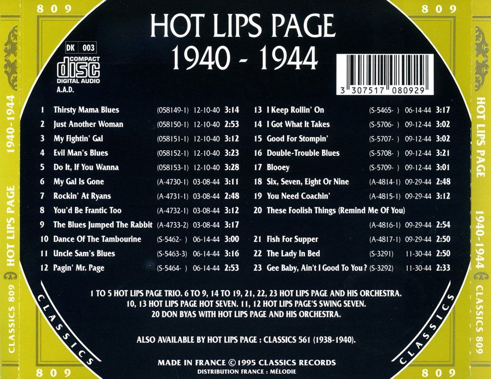 CD: CD: Hot Lips Page   "The chronogical...(Classics) – Usato da Hochfelden venduto da mue_lhm9 2