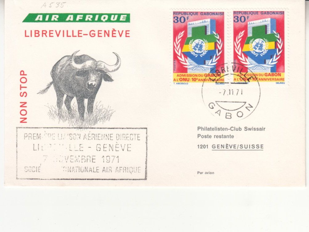 Alle Briefmarken: SLH RF 71.25 b Libreville - Genève – Gebraucht aus Bürglen TG von StampGraf