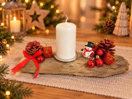 Weihnachtsdekoration Treibholz mit Kerze rot weiss